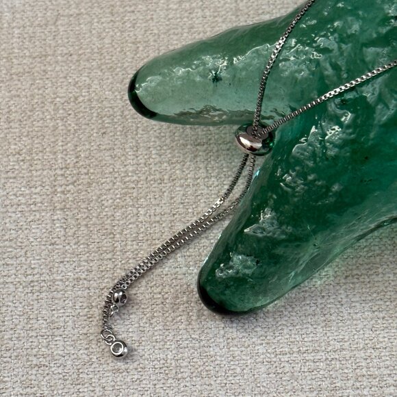 Silver Tone Adjustable Slider Bracelet with Faux Turquoise - Picture 3 of 5